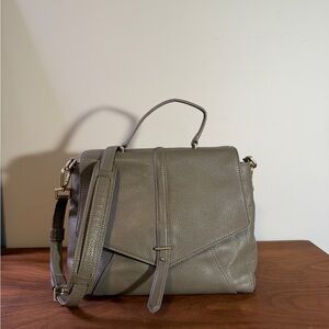 Tory Burch Pebbled Leather Top Handle Crossbody Satchel – Taupe